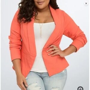 Torrid Cut Away Blazer Porcelain Rose Open Front Jacket Women 2 2X Pink Orange